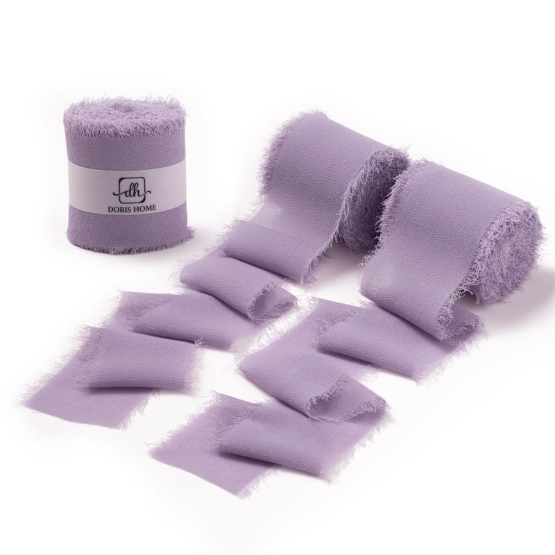 DORIS HOME Pastle Purple Chiffon Ribbon for Flower Bouquet, 2" x21Yd Fabric Ribbon for Gift Wrapping, Handmade Frayed Ribbon for Wedding/Christmas Decorations - Image 1